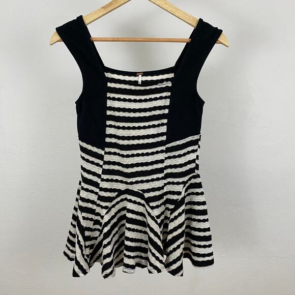 Free People Sedwick Striped Peplum Top - Black Combo - Size Small - Picture 1 of 10